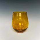 Handblown Stemless yellow Wine Glass from North Carolina aritist John Shoemaker with gold leaf and made in USA