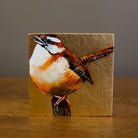 Image of Carolina Wren small giclee painting with gold leaf by South Carolina fine artist Joseph Bradley 