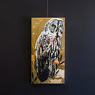 Image of owl and florals giclee painting with gold leaf by South Carolina fine artist Joseph Bradley Owl Giclee