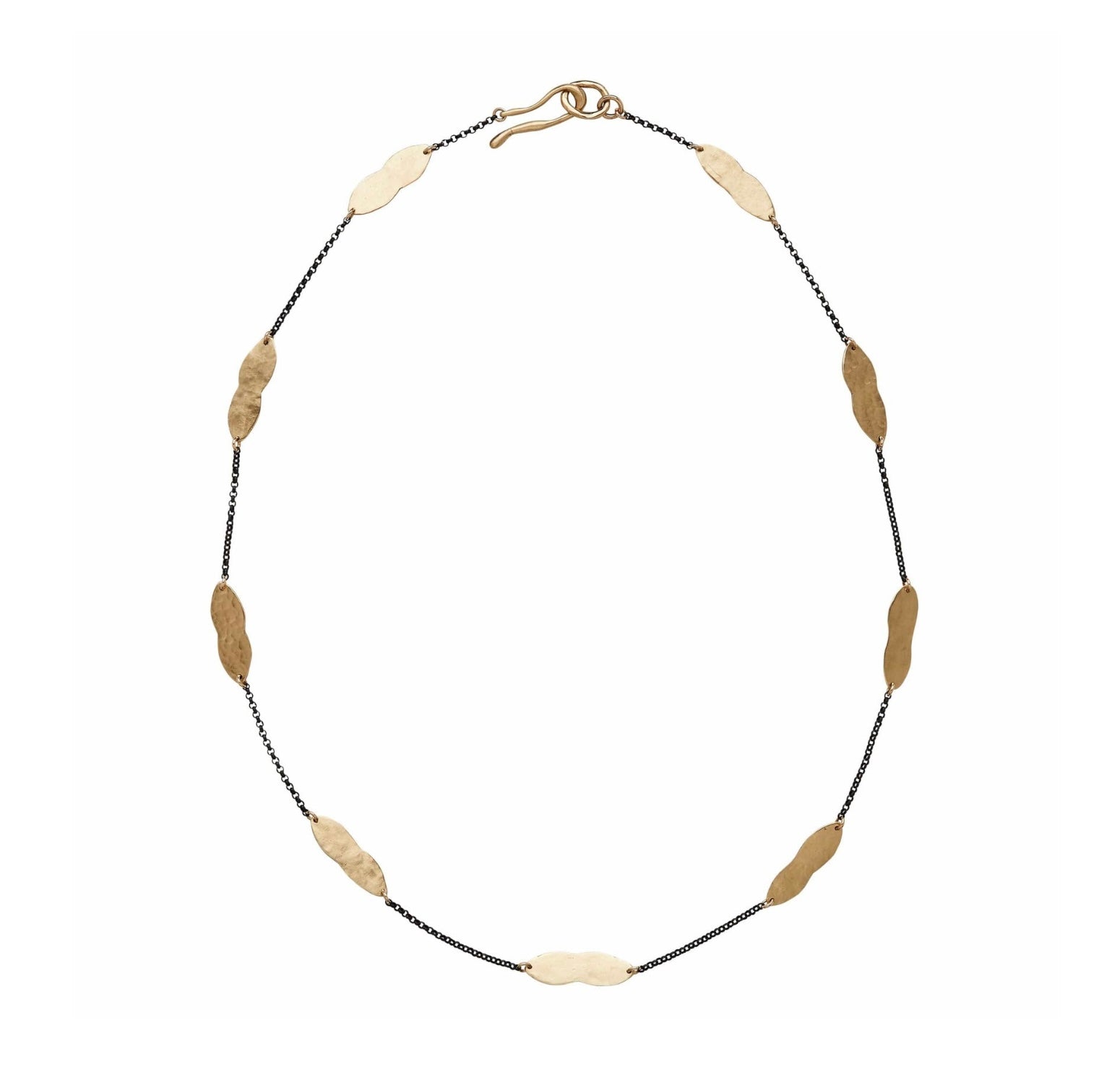 A bronze petite cloud-shaped necklace with an oxidized sterling silver chain handmade in USA by Texas jewelry artist Julie Cohn