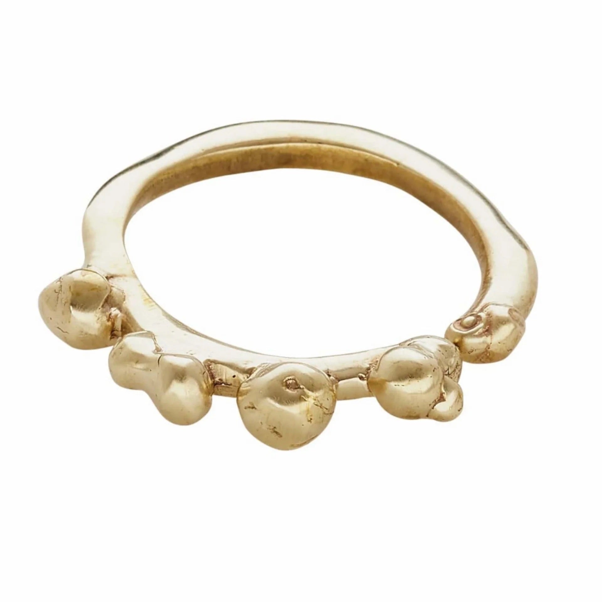 Adjustable bronze ring with a rippled texture and open design, handmade in USA by Texas jewelry artist Julie Cohn