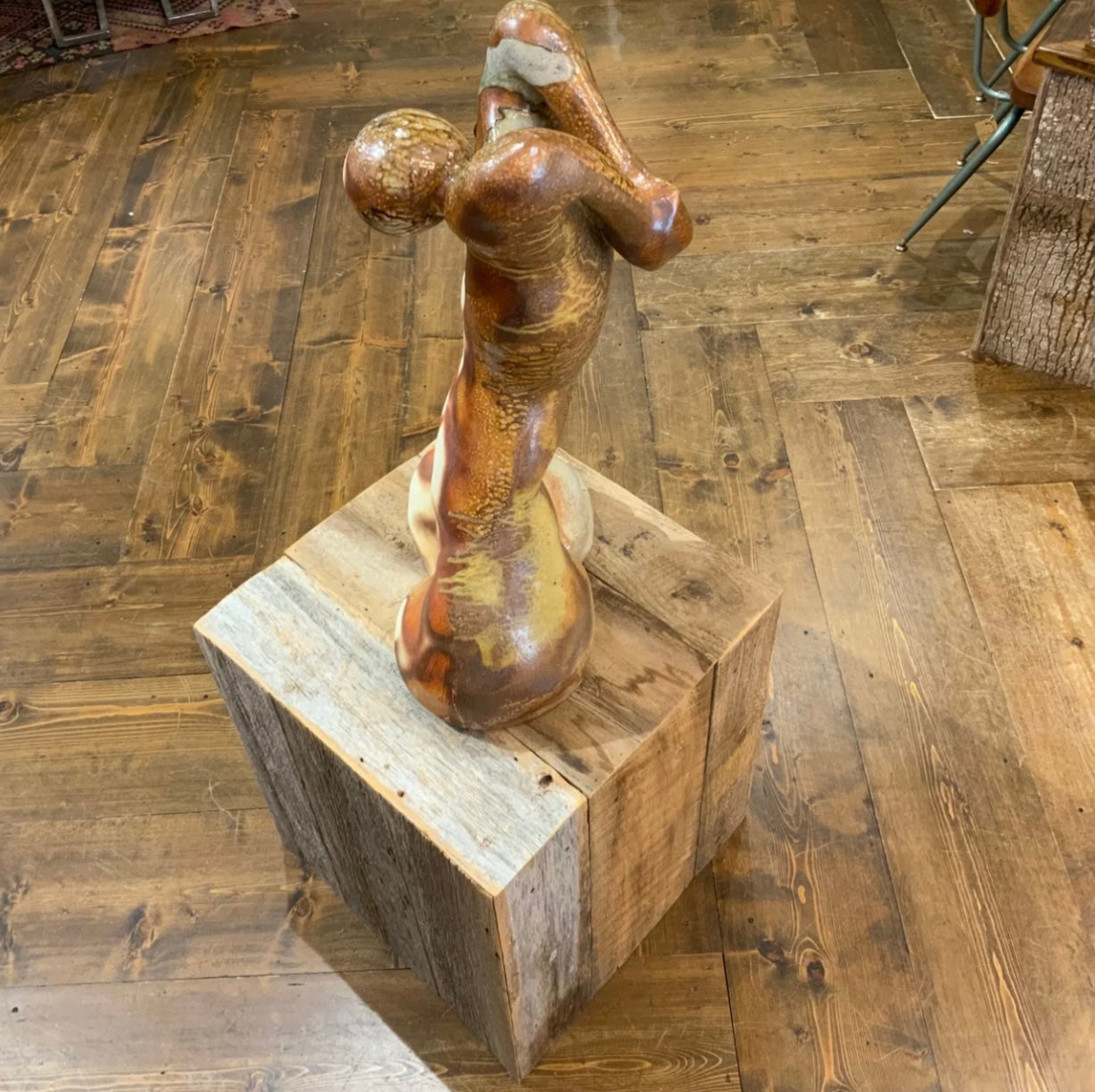 Image featuring North Carolina artist soda ash fired pottery sculpture of a female form