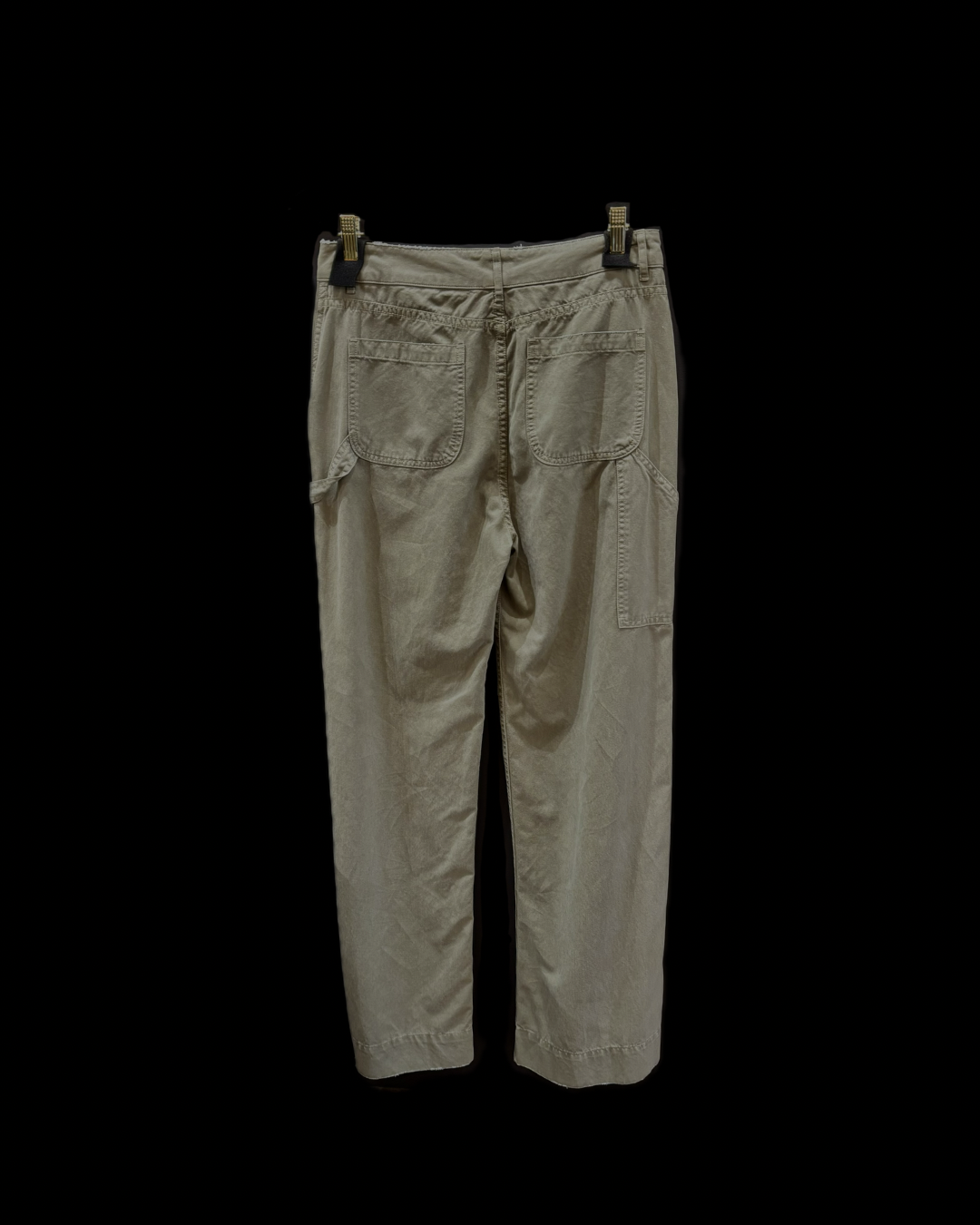 100% cotton Le Superbe werk pant with full length wide leg high rise zip closure and side pocket in green 