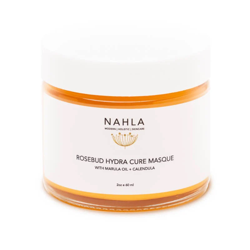 Image of Nahla Rosebud Hydra Cure Masque in a glass container and made in the USA.