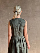 luxury cotton Proenza schouler green maxi dress consealed back zipper fitted natural waist full skirt sleeveless