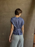 Proenza Reeva elevated tee shirt   comfortable stretch flattering cut blue melange gathered back detail