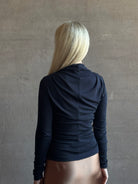 Back image close up detail showing Proenza Schouler Mini Jersey Top back details shoulder pleats, fluid draping and fabric seam down center