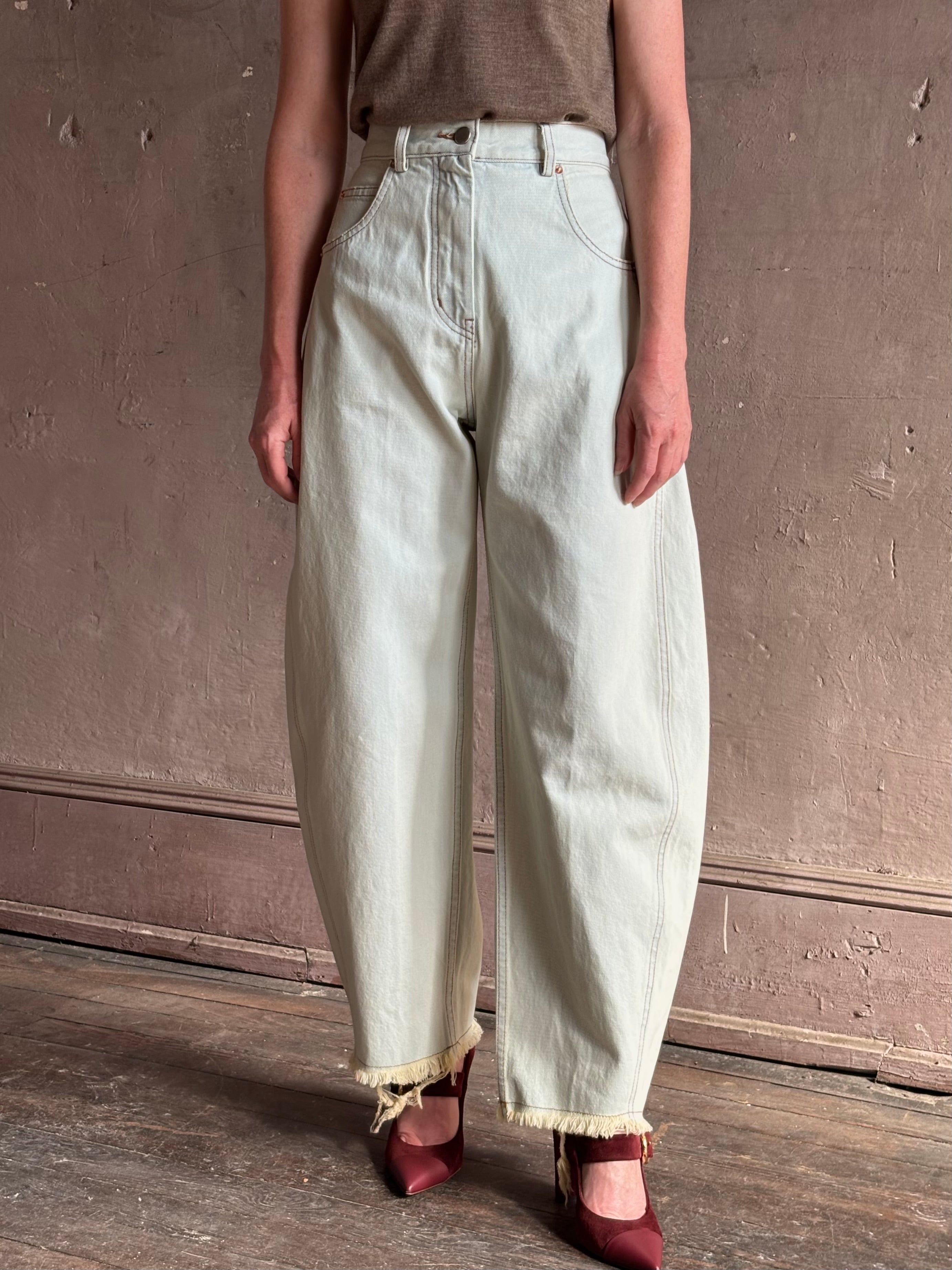 Rachel Comey luxury full-length barrel leg Keenan denim pant sculptural designer jean 100% cotton made in USA