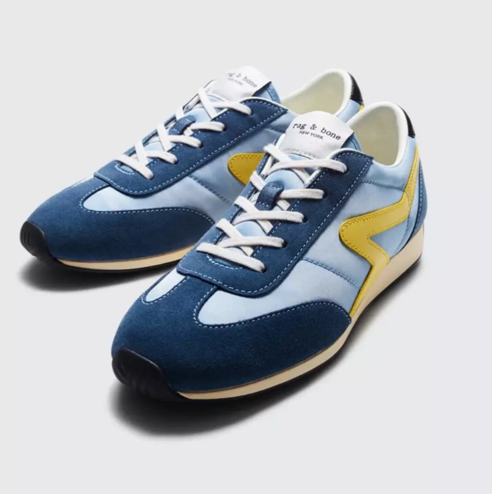 Image featuring Rag & Bone Retro Runner Slim Sneaker in Blue and Yellow.