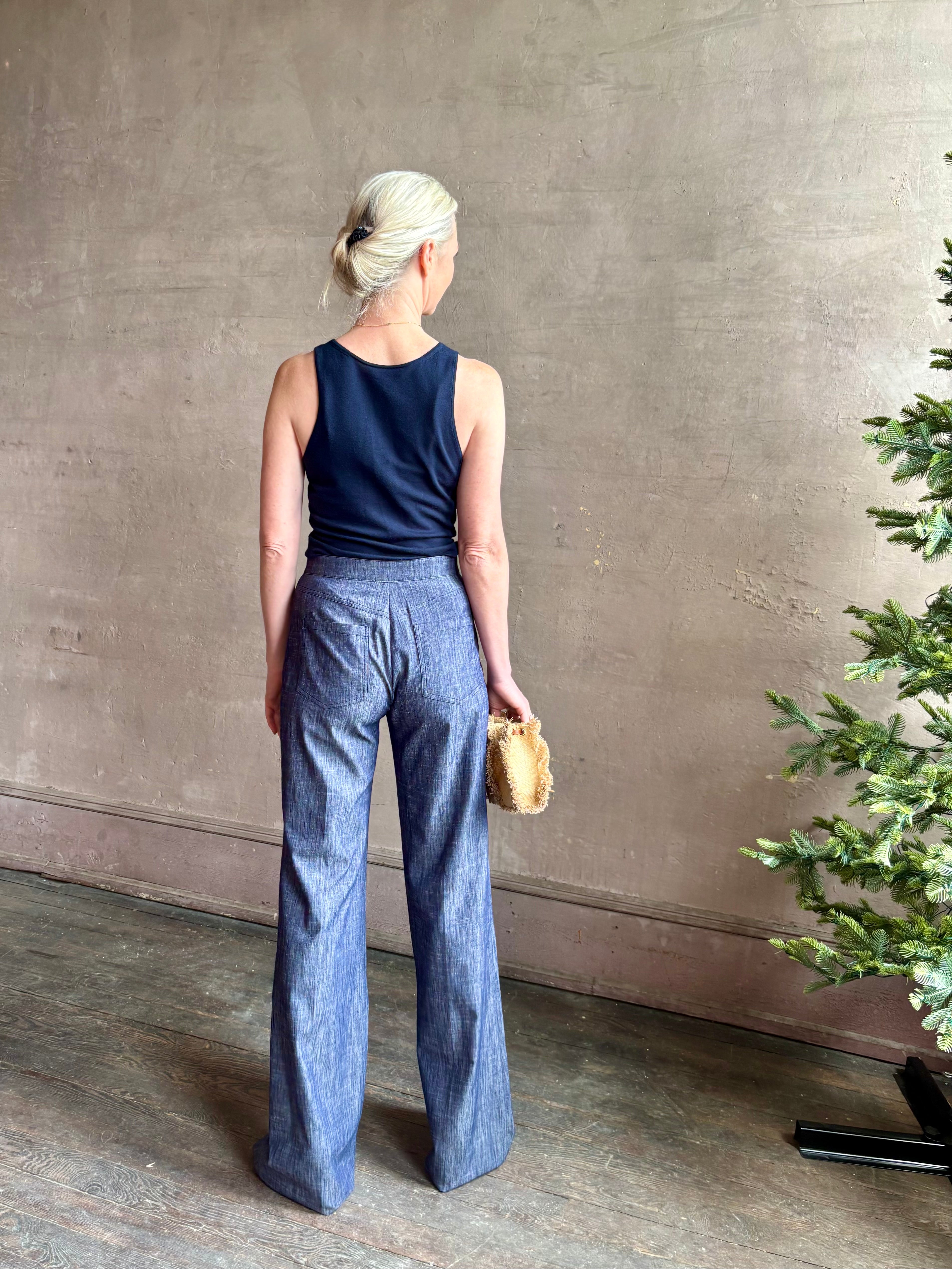 Sablyn Addyson Fitted V-Neck Layering Tank in Navy Blue fine merino wool tailored V-neckline refined layering essential