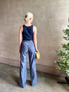 Sablyn Addyson Fitted V-Neck Layering Tank in Navy Blue fine merino wool tailored V-neckline refined layering essential