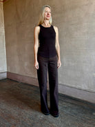 Image of woman wearing essential SABLYN Jameela buttery soft and bra friendly Racerback Tank Top in chocolate brown that's made in USA