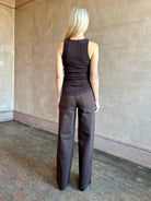 Image of woman wearing comfy SABLYN Jameela buttery soft and bra friendly Racerback Tank Top in chocolate brown that's made in USA