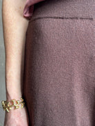 Image premium knit cashmere chocolate brown pant by SPRWMN with elastic waistband and mid-rise and flowy wide leg