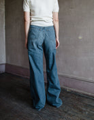 Woman wearing Slvrlake Eva high rise wide leg rigid cotton denim jeans in Trip to Tulsa Wash 34" Long Inseam