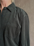 Trovata Nessa crop Shirt in Dark Teal 100% cotton corduroy relaxed fit long sleeves button front with collar
