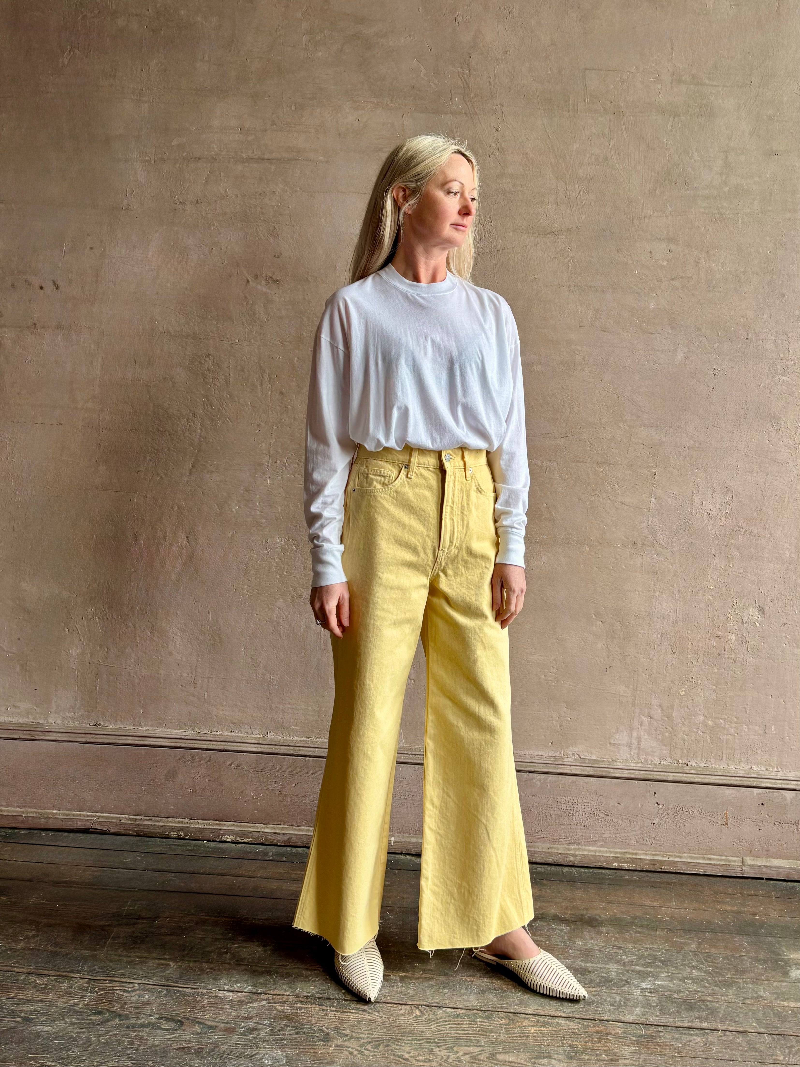 Image of mature woman wearing lightweight TWP from Premium Supima Cotton for exceptional softness with long sleeves and crew neck