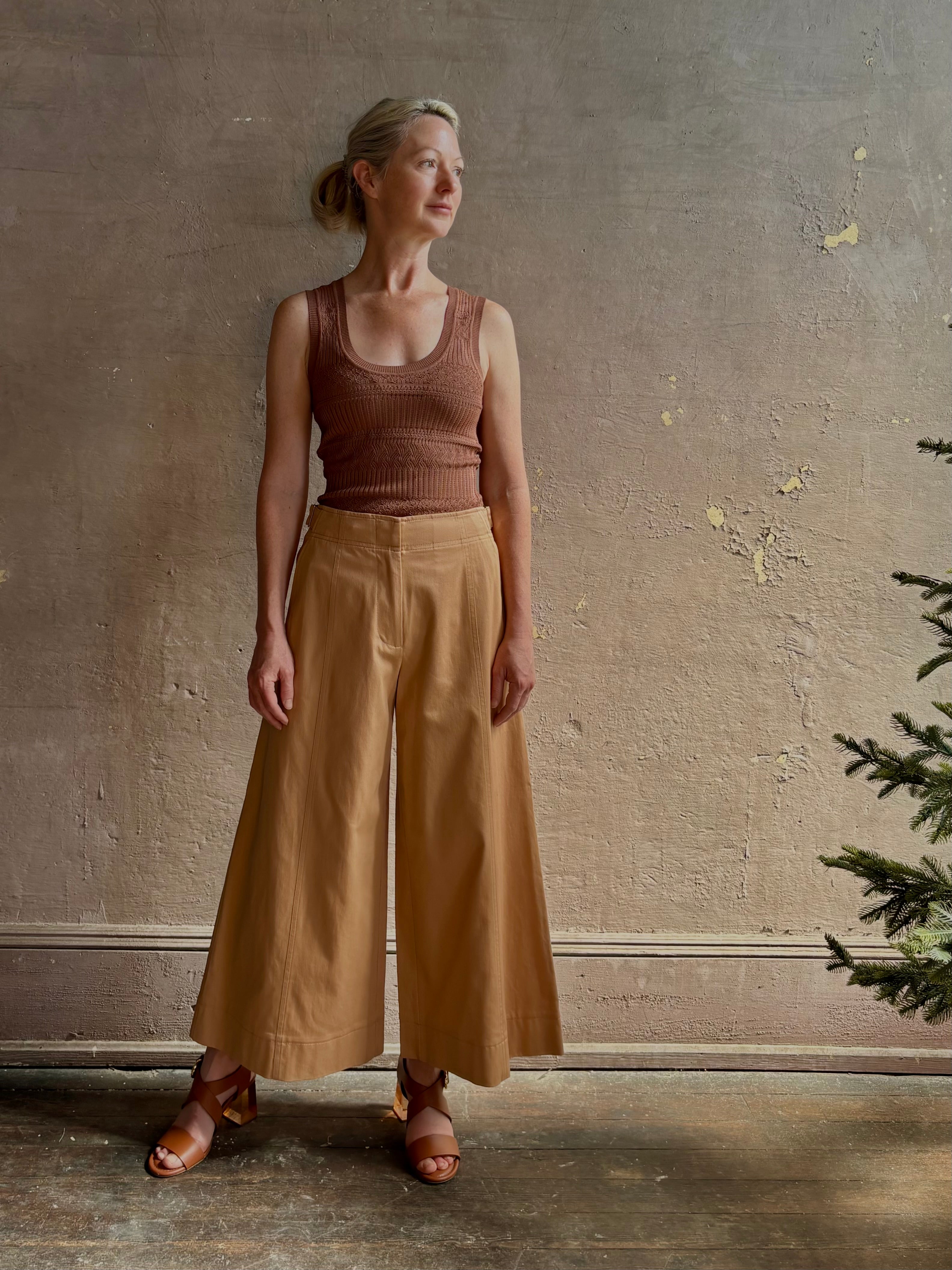 Ulla Johnson Sasha Cropped cotton wide leg Trouser from Ulla Johnson in a warm neutral with zip closure and pockets