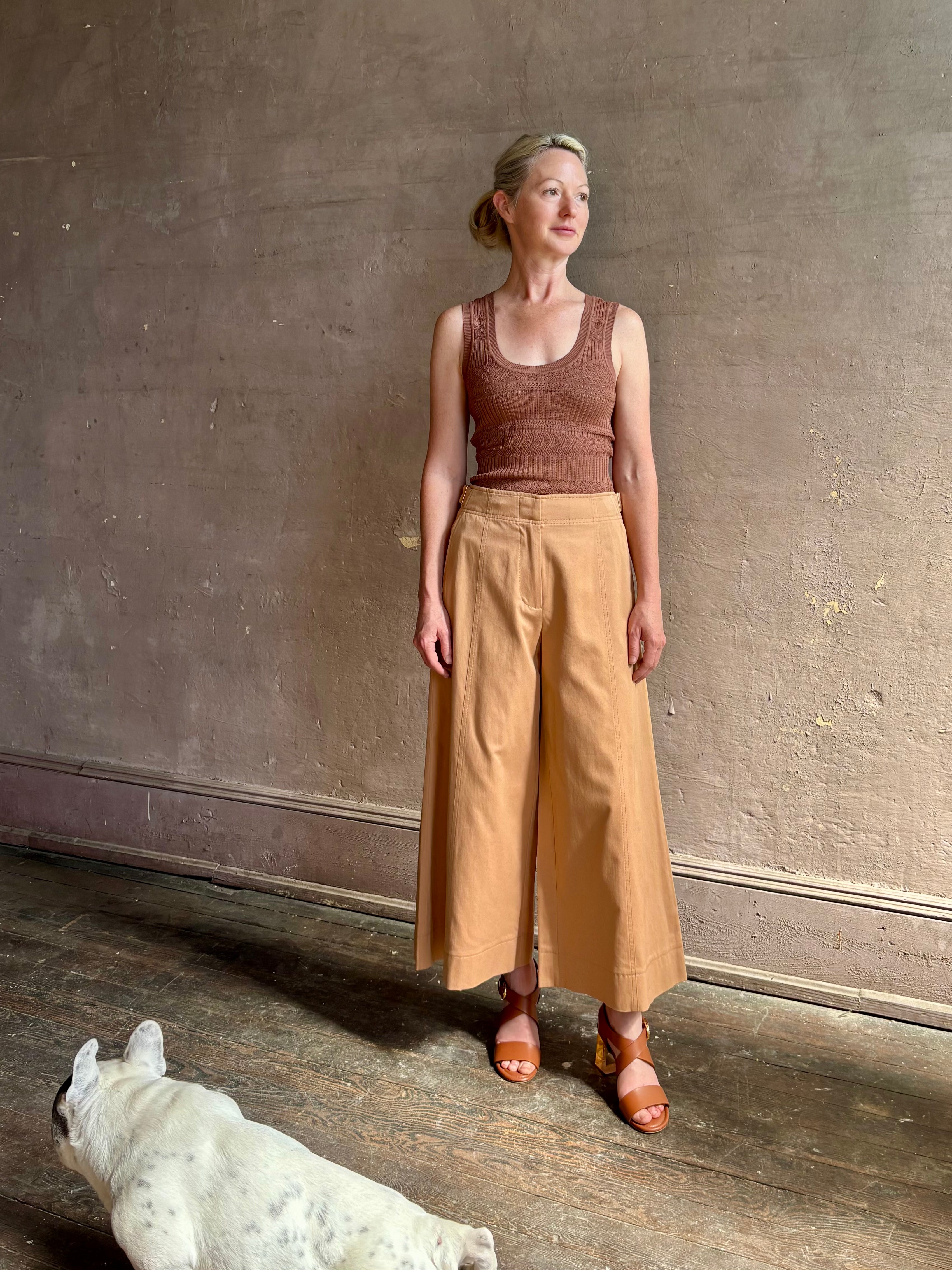 Ulla Johnson Sasha Cropped cotton wide leg Trouser from Ulla Johnson in a warm neutral with zip closure 