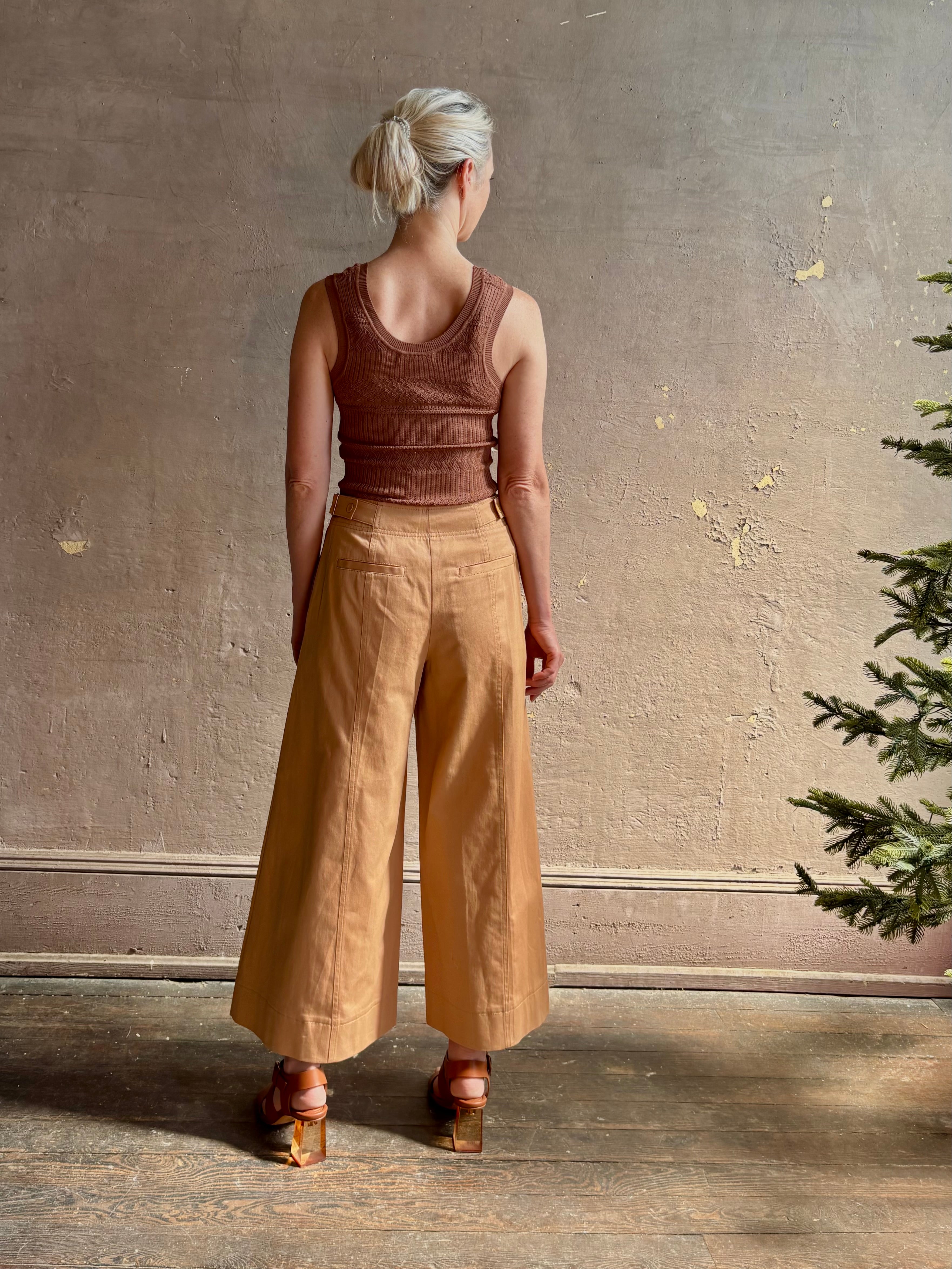 Ulla Johnson Sasha Cropped cotton wide leg Trouser from Ulla Johnson in a warm neutral with front seam detail