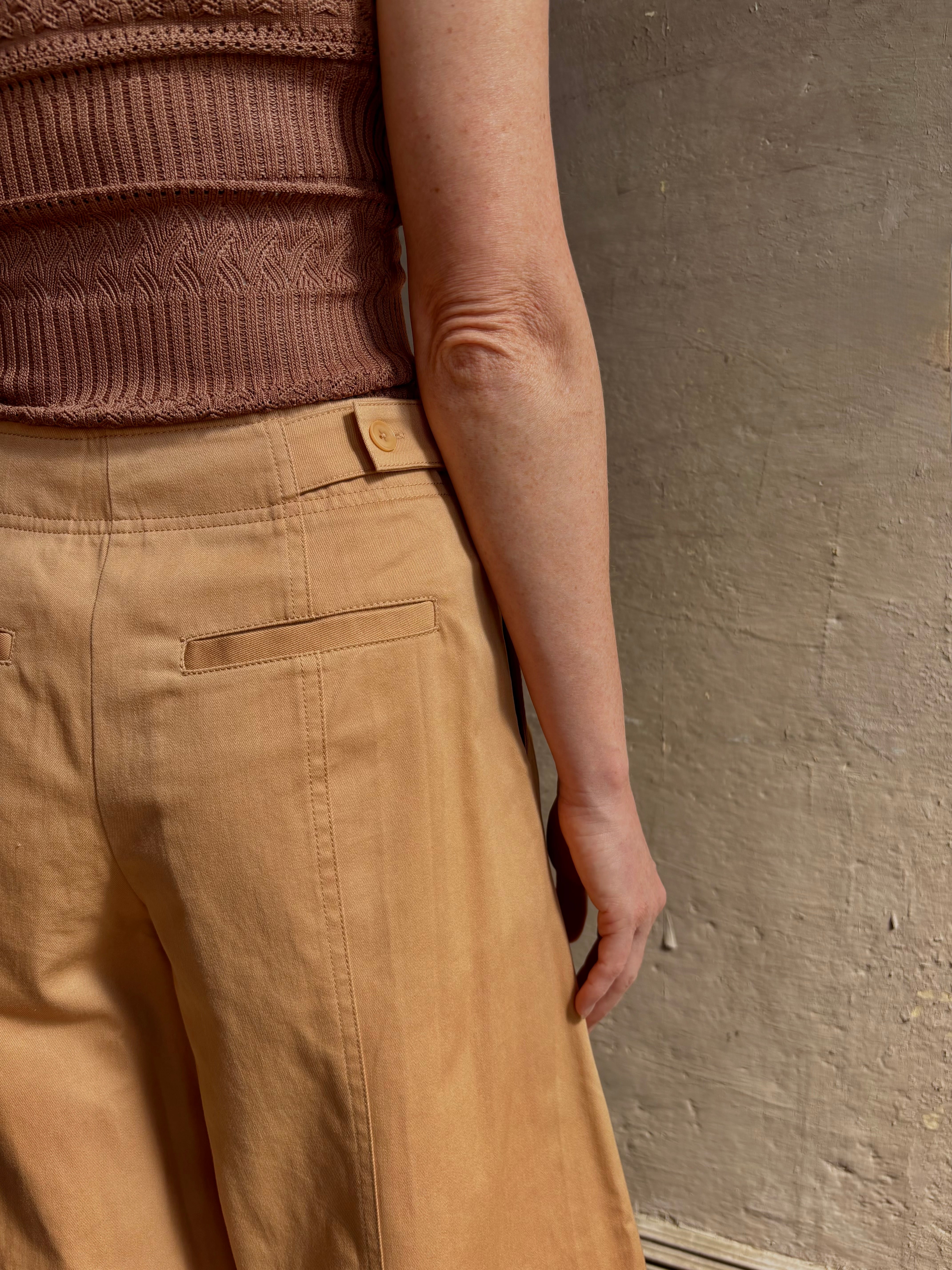 Ulla Johnson Sasha Cropped cotton wide leg Trouser from Ulla Johnson in a warm neutral with back pockets