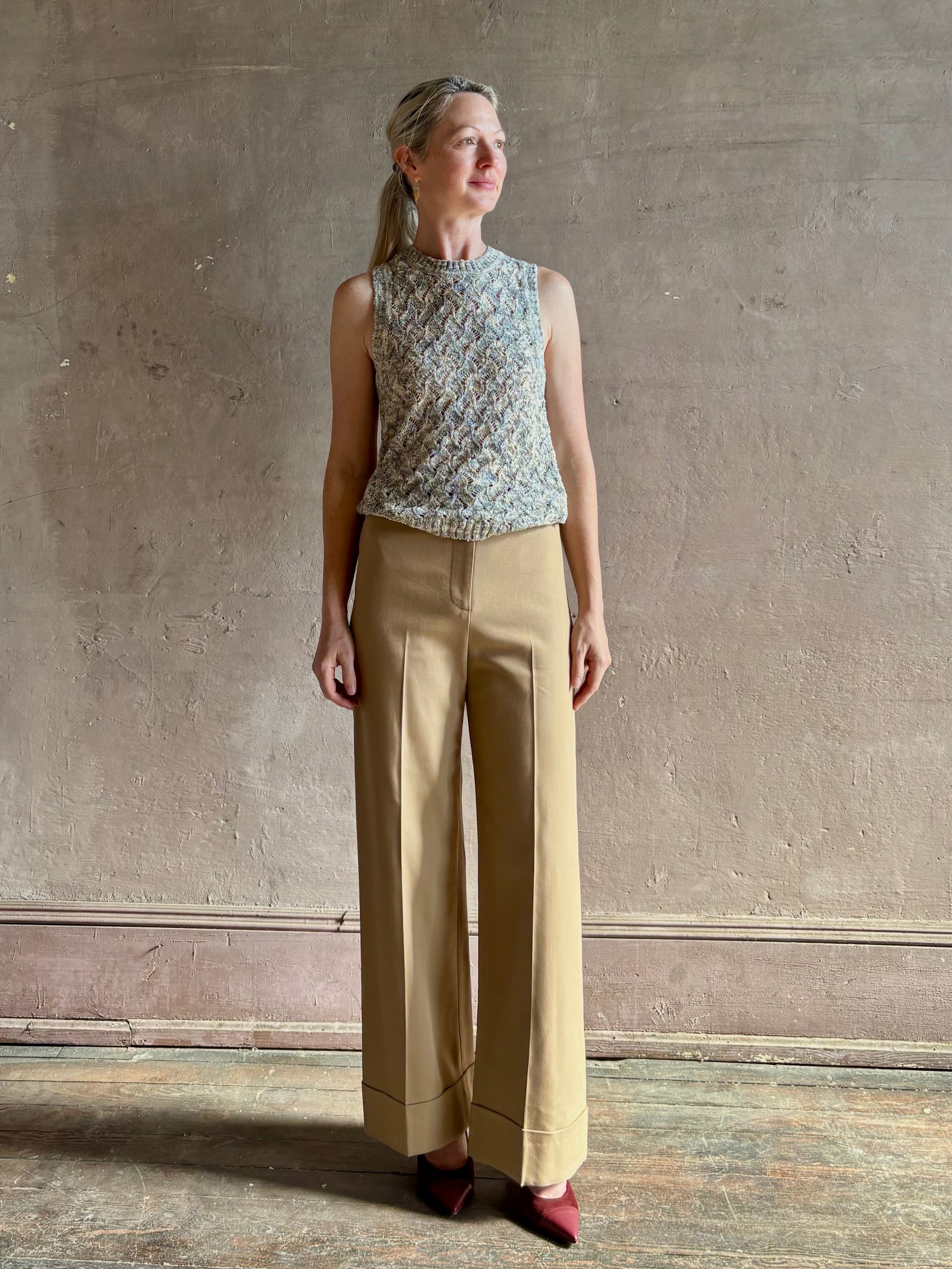 elevated Darell trouser pant from Veronica Beard with fluid drape comfortable stretch high-rise fitted waist 