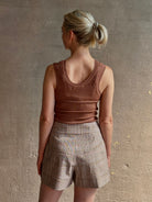 women's designer short with classic sophistication from Veronica Beard with tailored back trouser detail in neutral colorway