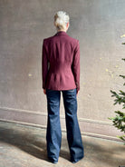 Veronica Beard tailored Isaac Dickey Jacket in a refined fabric blend in a rich mulberry and single button closure