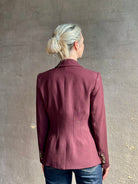 Veronica Beard tailored Isaac Dickey Jacket in a refined fabric blend in a rich mulberry and single button closure