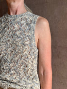 Veronica Beard Jerre lace Knit sweater lightweight cotton blend sleeveless crew neck cream blue khaki knit