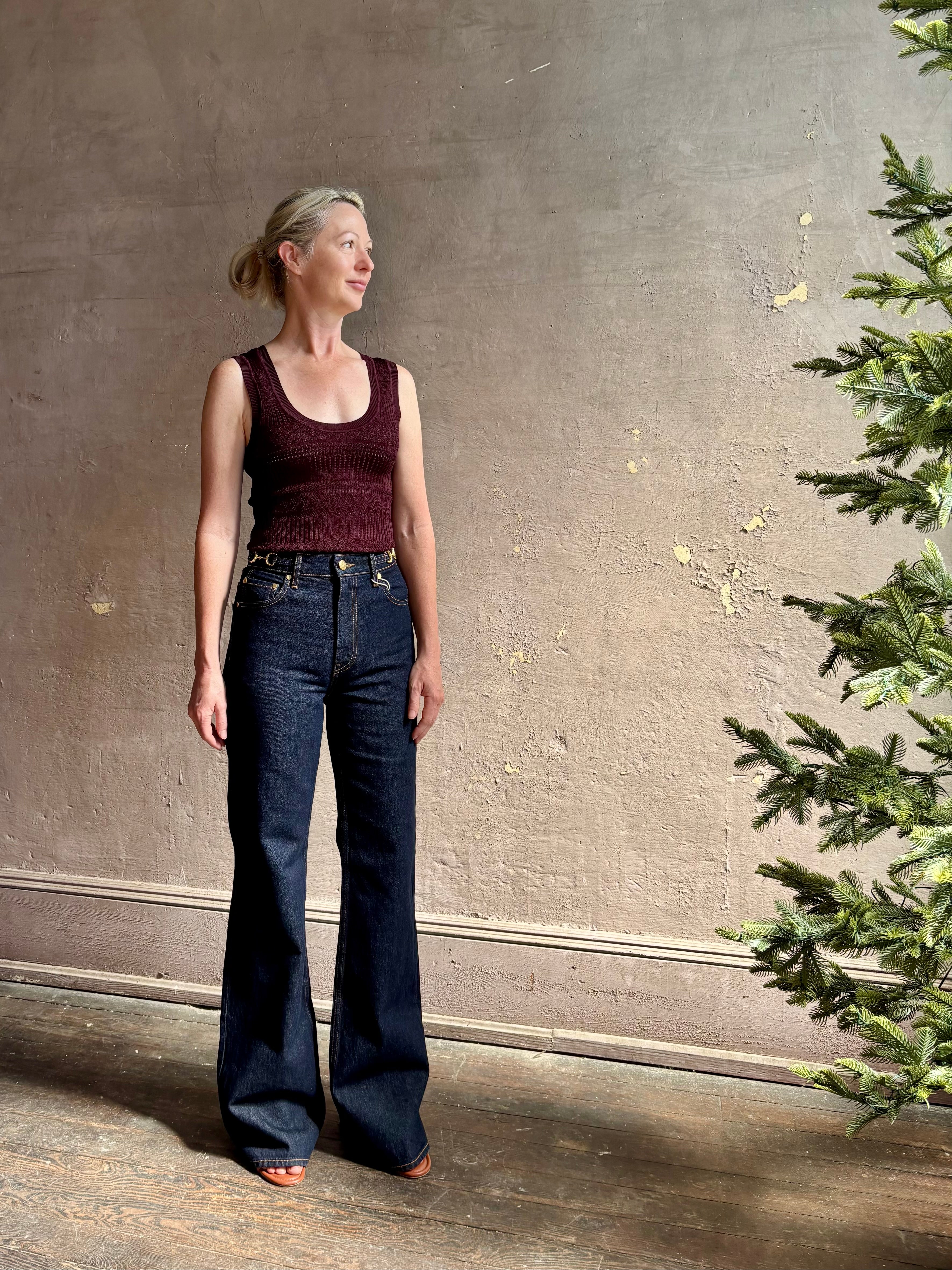 Sandra Tank from Veronica Beard rendered in a rich mulberry tone with detailed weaved and scoop neckline