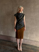 Veronica Beard's Yvonne Top in New Navy Multi cowl neck paisley print asymmetrical hem fashion-forward statement style