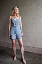 Image of a woman wearing the Vanessa Bruno Elai Top and Elisam Shorts