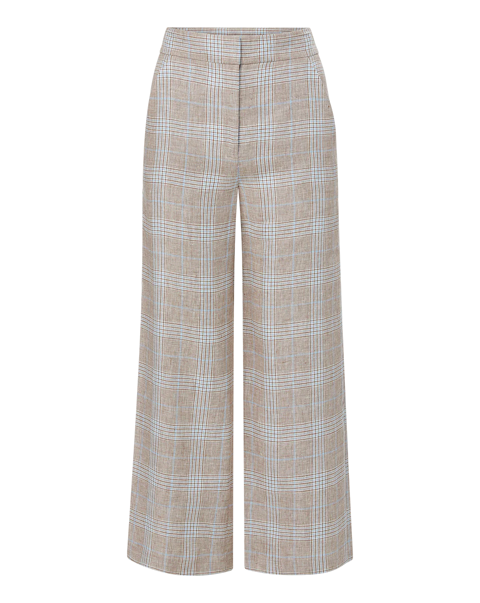 Image featuring the Brixton linen pants from Veronica Beard with a flat front, high-rise, wide-leg design in a cropped silhouette with side slit pockets.