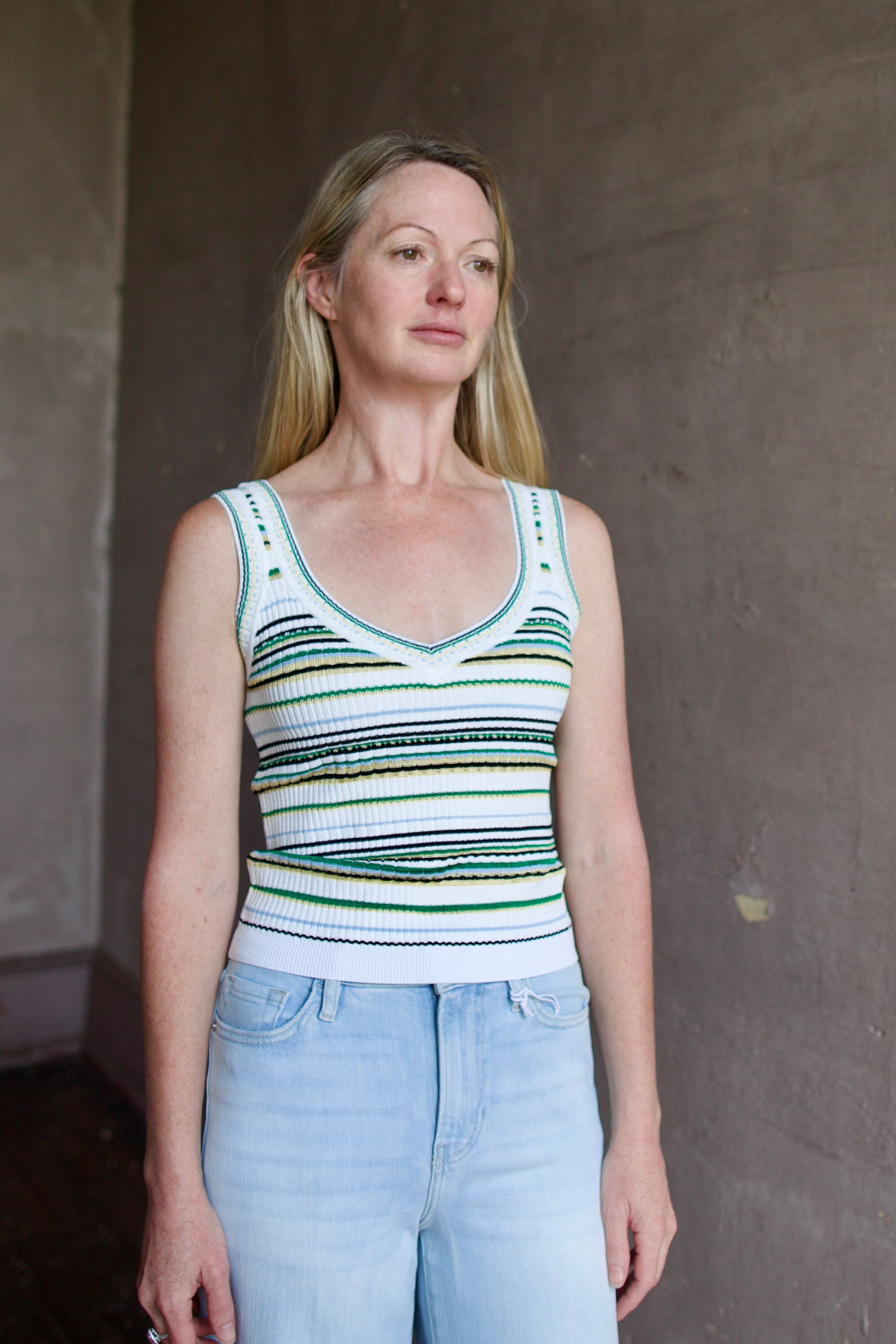 Image of a woman wearing the Veronica  Beard Carlin Knit Tank