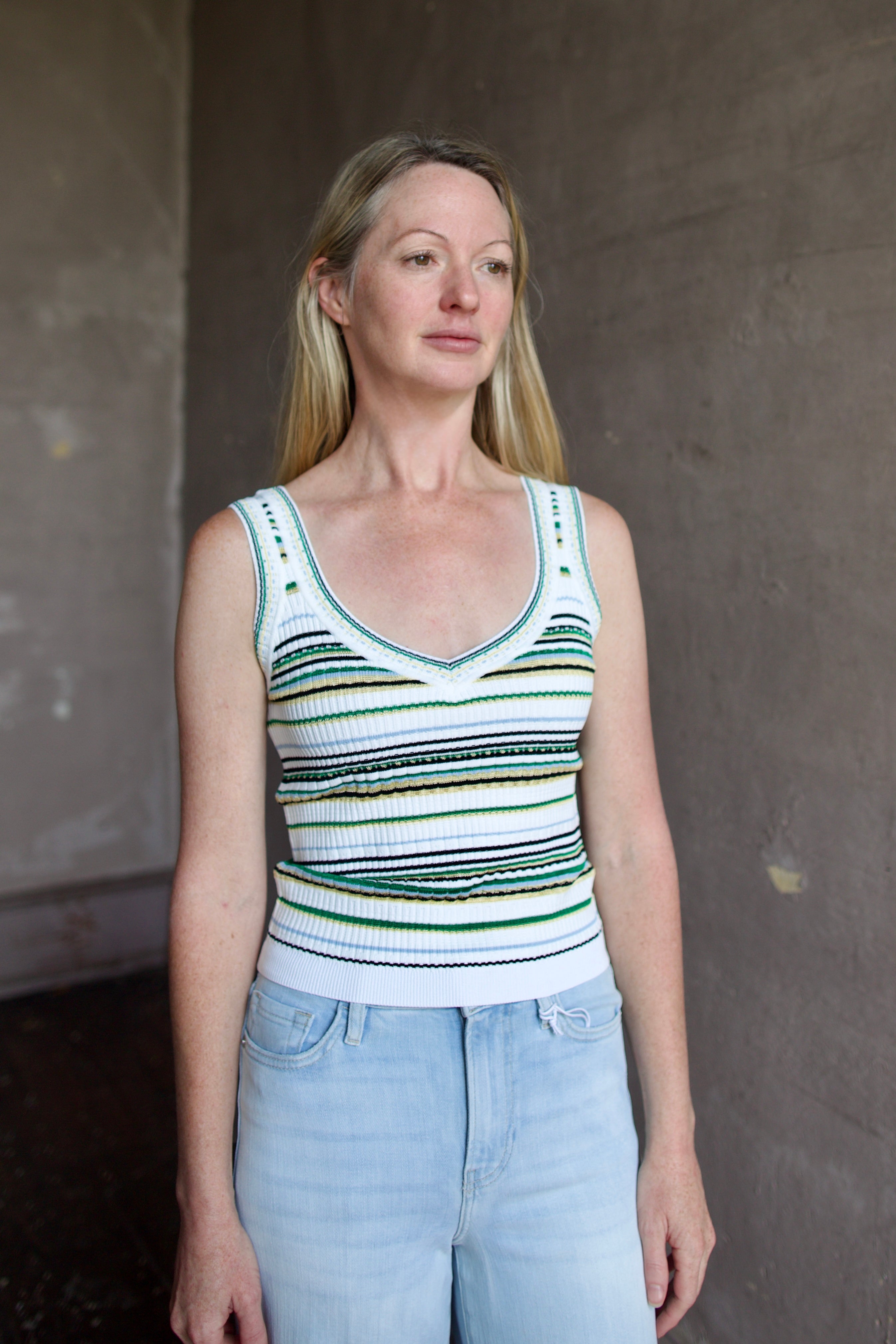 Image of woman wearing the Veronica Beard Carlin Knit Tank