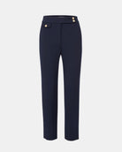 Veronica Beard high rise slim leg Renzo Pants in Navy blue with gold buttons ankle length and stretch