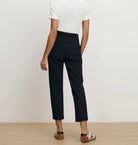 Veronica Beard high rise slim leg Renzo Pants in Navy blue with gold buttons ankle length and stretch