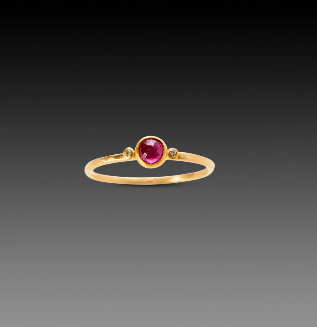 Ananda Khalsa Rosecut Tiny Ruby Gold Ring