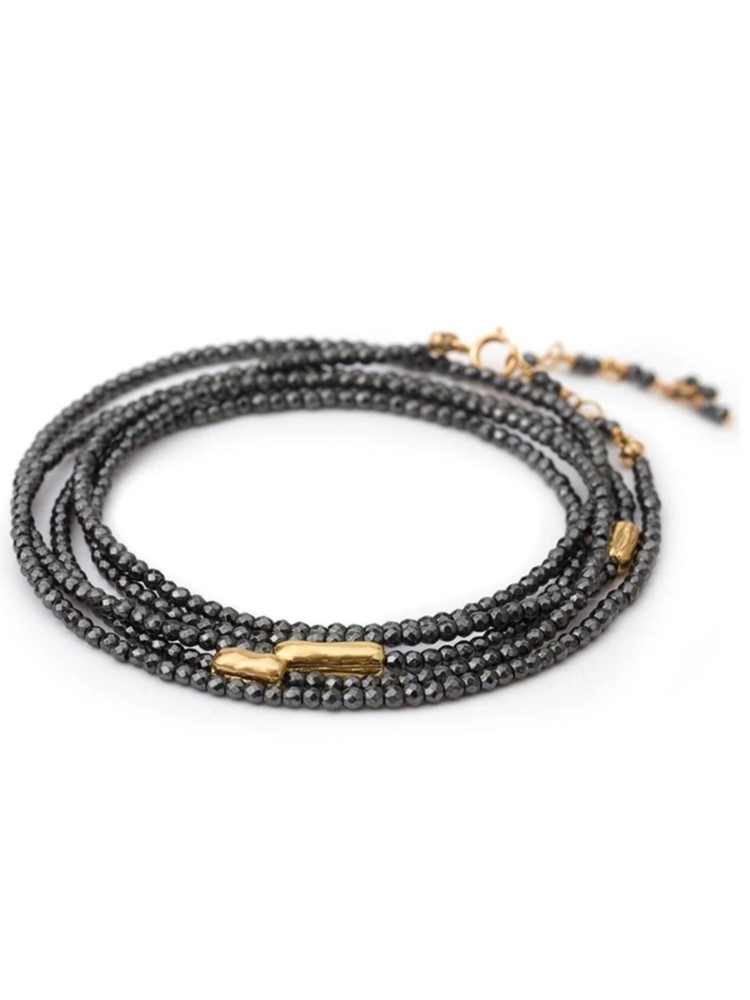 image of the anne sportun three gold accent river wrap bracelet in hematite