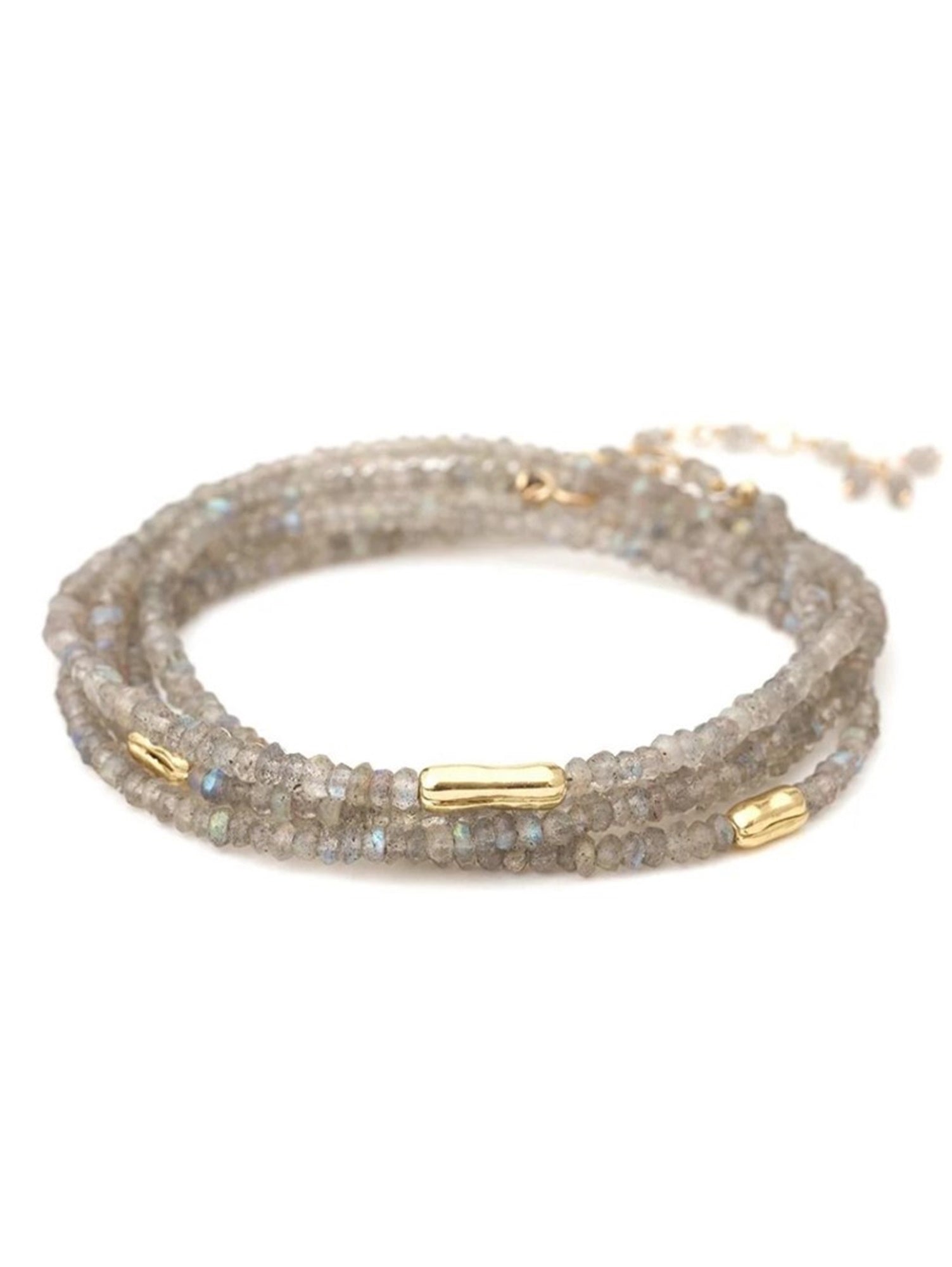 image of the anne sportun three gold accent river wrap bracelet in labradorite