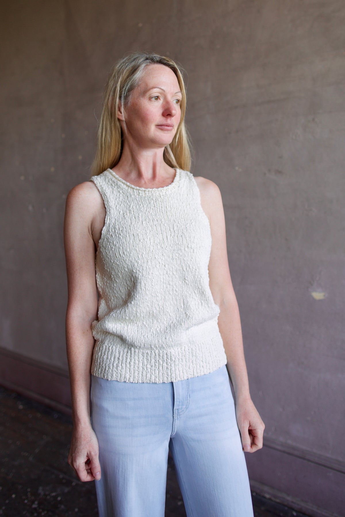 Apiece Apart's Chiesa Vest in Cream: 100% organic cotton crew neckline and relaxed fit quietly conscious layering