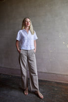 Image of a woman wearing the Le Jean Utility Soft Barrel Jeans
