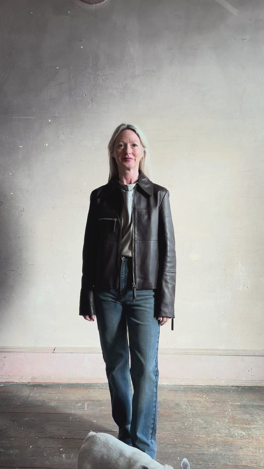 Video reviewing Proenza Schouler White Label Annabel Leather Jacket in Chocolate Brown lambskin biker two-way zip sleeve zips concealed side seam front pockets