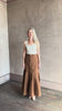 Video reviewing designer Ulla Johnson Madelyn cotton denim skirt made in USA mermaid silhouette warm brown gold accents