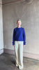 Video reviewing a vibrant cobalt blue Sablyn crewneck knit shrunken crewneck long sleeve cashmere sweater 