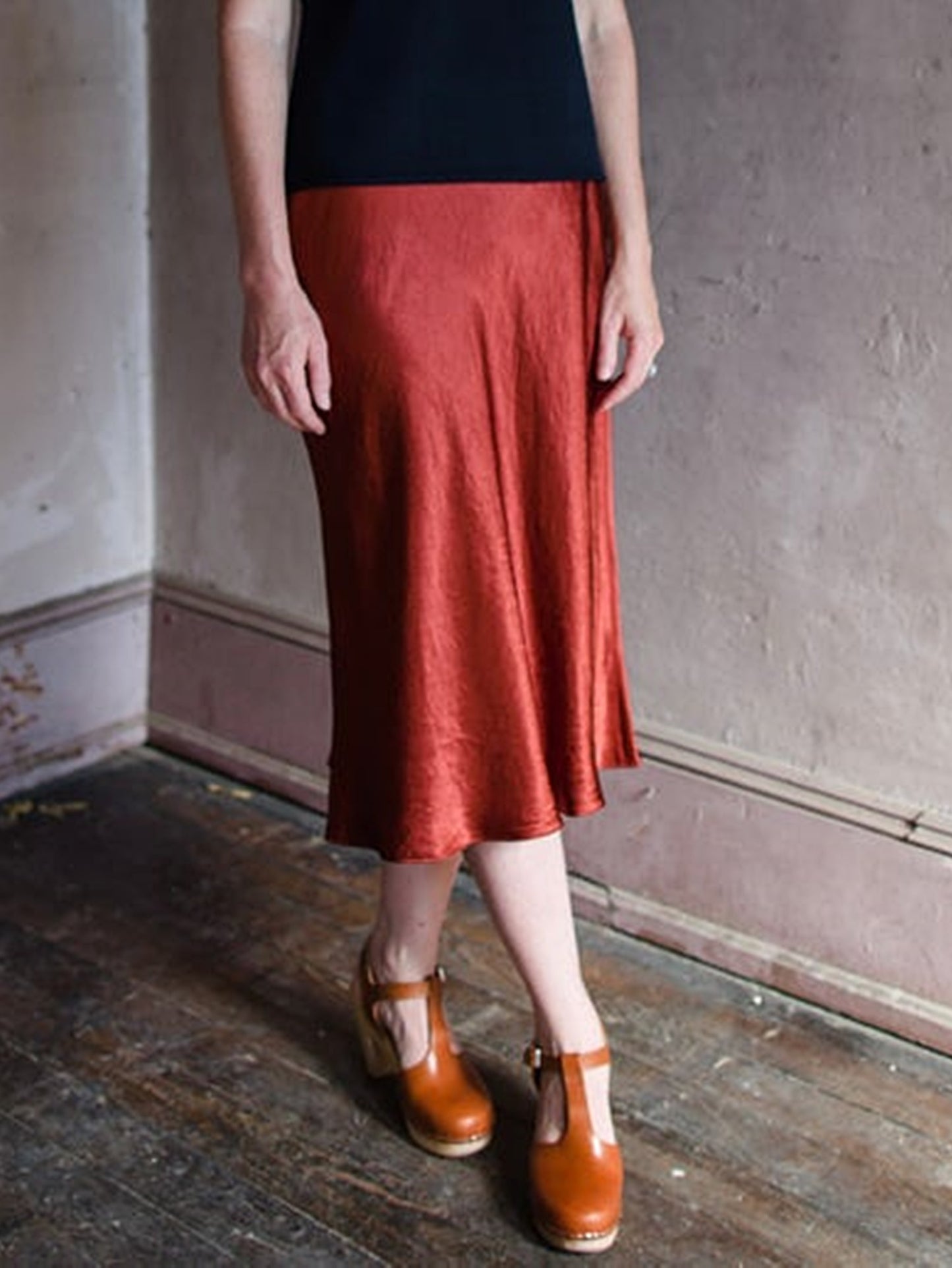 A-line satin midi skirt